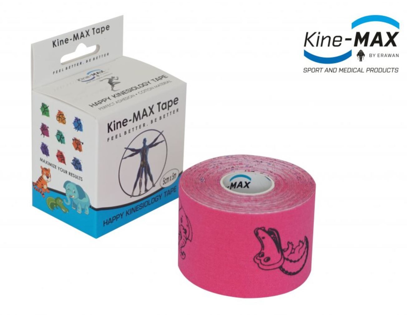 Kineziologický tejpy Kine-MAX Happy Tape s obrázky, růžový