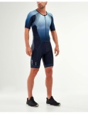 Pánská triatlonová kombinéza 2XU Perform Trisuit Front Full Zip Sleeved, Black Blue