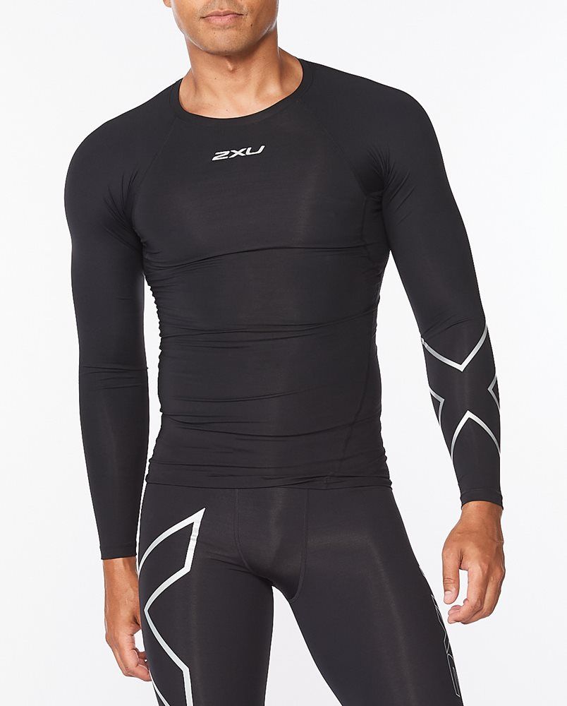 2XU Core Compression Long Sleeve kompresní tričko pánské, Black/Silver, MA6398a