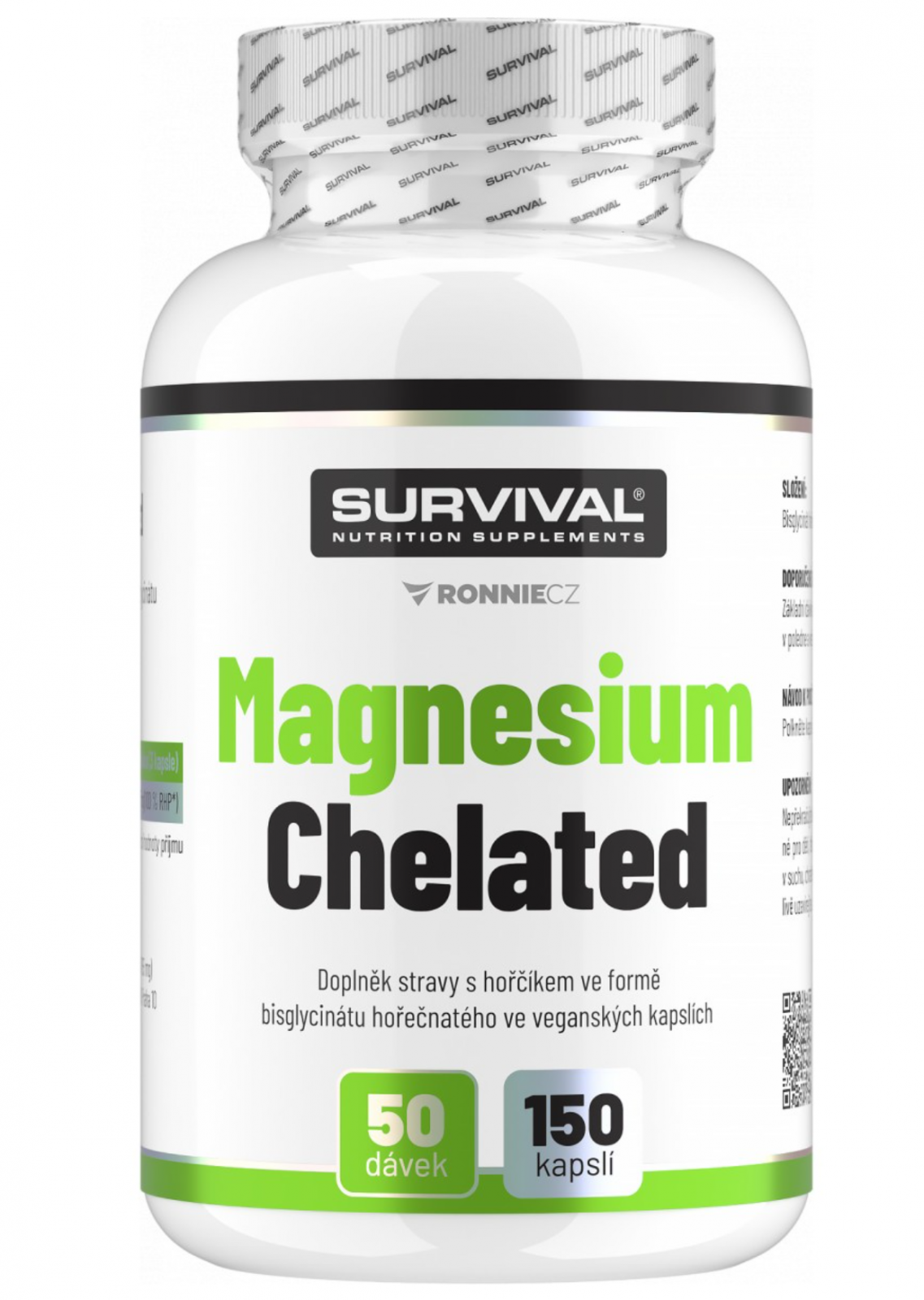 SURVIVAL, Magnesium Chelated, 150 kapslí