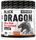 SURVIVAL, Black Dragon Ultra Stim Pre-workout, 300g | Pomeranč, Mango Pomeranč, Cuba Libre, Energy drink, Černá višeň, Ostružina